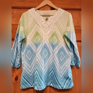 Alfred Dunner Petite Medium 3/4 Sleeve Ombre Shirt